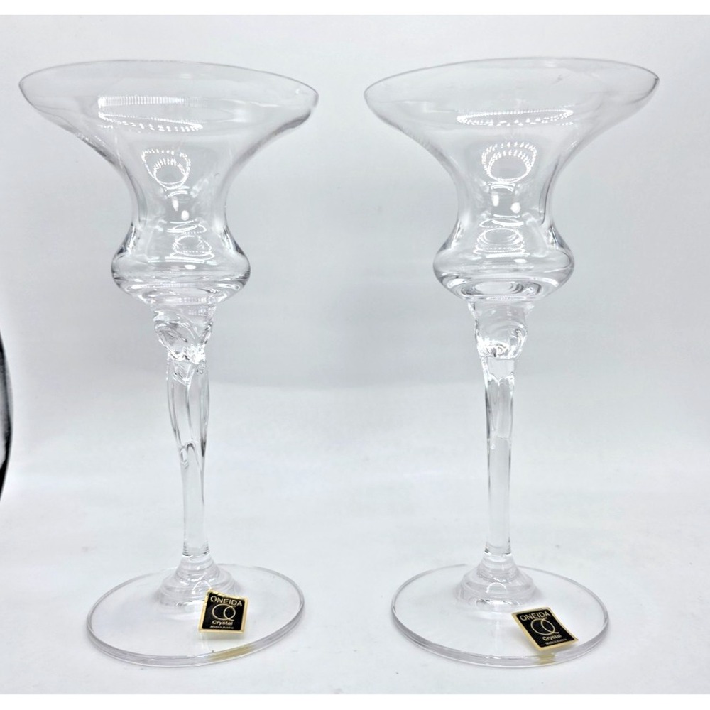 Oneida Crystal Open Twist Toujours 7" CandleStick Holders in Box 016‎ 235 NOS